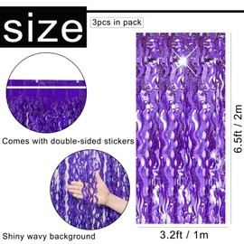 Purple Foil Fringe Tinsel Backdrop Glitter,2P 3.2ft x 6.5ft Wavy Purple Foil Curtain Decoration,Laser Foil Fringe Metallic Tinsel Door Hanging Flow Silk Streamers for Birthday Wedding Holiday Party