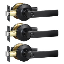 RAZCC AZCC Privacy Door Handles, 3 Pack Matte Black Door Lever, Bed and Bath Door Locksets Heavy Duty Keyless Interior Handles, Reversible for Left Right Handed Doors