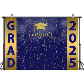 Lofaris 6x4ft Graduation Backdrop Navy Blue and Gold Class of 2025 Congradulation Photography Backdrop Bachelor Cap Congrats Grad Celebration Party Background Photo Booth Studio Props Banner
