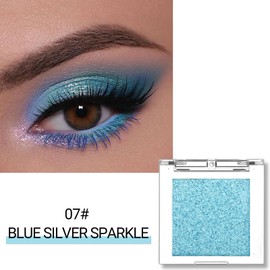 Erinde Glitter Shimmer Sparkle Eyeshadow Palette, Blue Glitter Sparkle Eye Shadow Makeup, Single Monochrome Long-Lasting Eye Makeup, Smooth Formula, Vegan & Cruelty-Free, C07 Blue Silver Sparkle