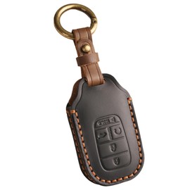 Hontumax Vintage Leather 5-Button Key Fob Cover Case for Honda Civic Accord CRV HRV Pilot 2023 2024 2025, Handmade Crazy Horse Leather, Black