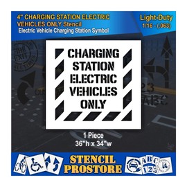 Pavement Stencils - 4 in - Charging Station Electric Vehicles ONLY Stencil with Border - 34'' x 36'' x 1/16" (63 mil) - Light-Duty