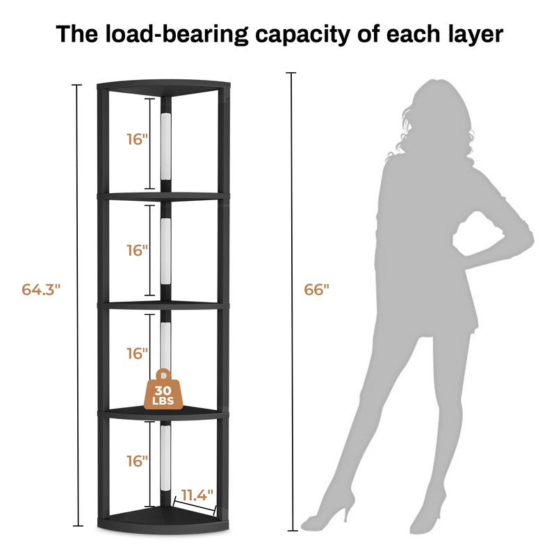 VILICK Corner Shelf with Light 5 Tier Tall Standing Shelf