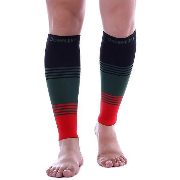 Doc Miller Calf Compression Sleeve - Dress Series 1 Pair 20-30mmHg Strong Fashionable Calf Socks for Restless Legs Recovery Shin Splints Varicose Veins for Men & Women (Black.Green.Red, S)