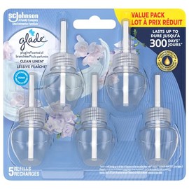 Glade Glade PlugIns Air Freshener Refill, Scented and Essential Oils for Bathroom and Home Fragrance, Clean Linen, 5 Count