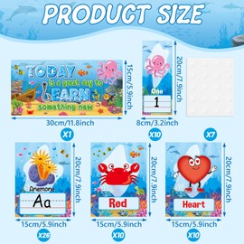 QOUBAI 57Pcs Under the Sea Alphabet Number Bulletin Board Set Ocean Letters Number Colors Shapes Poster Back to School Wall Educational Learning Card for Teacher Preschool Kindergarten Classroom Decor