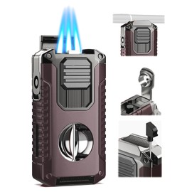 5-in-1 Butane Torch Lighter with Punch, Holder, Draw Enhancer and Tool, Windproof Triple Flame Lighters Gift for Men, Multifunctional Accessories Cool Lighters for Candles, Travel, Outdoor