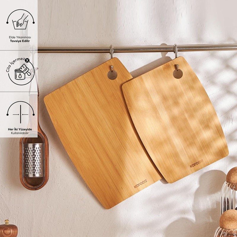 Karaca Bade Bamboo Chopping Board Set - 2-Piece Wooden Cutting