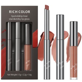 Erinde Set de 3Pcs Pintalabios Peel-off, 3 en 1 mate Tinte Labial, Resistente al Agua y de Larga Duración, Pintalabios Mate Nude, Maquillaje de Labios con Colores Muy Pigmentados, 4#