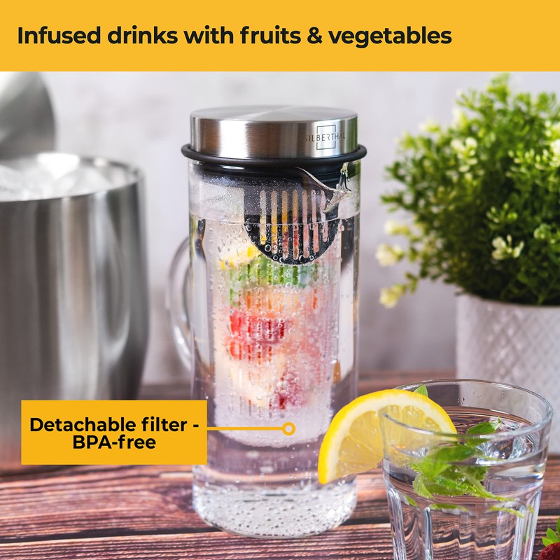 SILBERTHAL Water Infusion Glass Pitcher with Stainless Steel Lid –