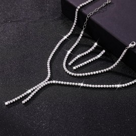 Jewelry Sets for Women Sparkly Cubic Zirconia Necklace Bracelet and Earrings Set for Bride Bridesmaid Rhinestone Minimalist Necklace for Wedding Prom Dresses Costume Crystal Jewelry Accessories (necklacestyleC-3)