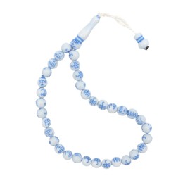Muslim Prayer Bracelet 33-Beads Tasbih with ALLAH Muhammad Engraved on 7mm Beads White & Blue – Tasbeeh Sibha Misbaha Dhikr Beads for SALAWAT