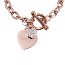LuckyLy Pulseras Mujer con Dijes de Corazón con Zirconia Cúbica, Brazalete de Acero Inoxidable con Baño de Oro Rosa 18k – Regalos para Novia, Regalos para Mujer Originales, Modelo Uma