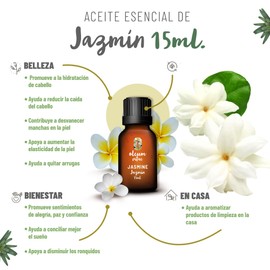 OLEUM VITAE Aceite Esencial de Jazmín Jasminum Grandiflorum 100% Puro y Orgánico 15 ml Hecho en India Certificado USDA ORGANIC Aplicación Externa y Aromático