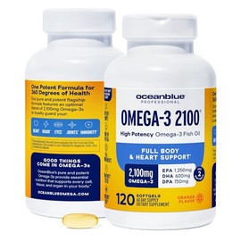 Ocean Blue Omega 3 2100  Mezcla olénica  120 unidades  Paquete de 2  Sabor natural de naranja  Sin sabor a pescado o eructos  Salud del corazón...    