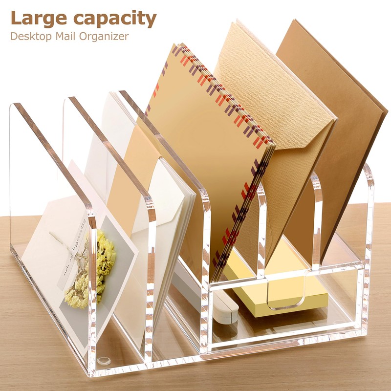 SANRUI Acrylic Mail Sorter Desktop Organizer Holder with Drawer, 5