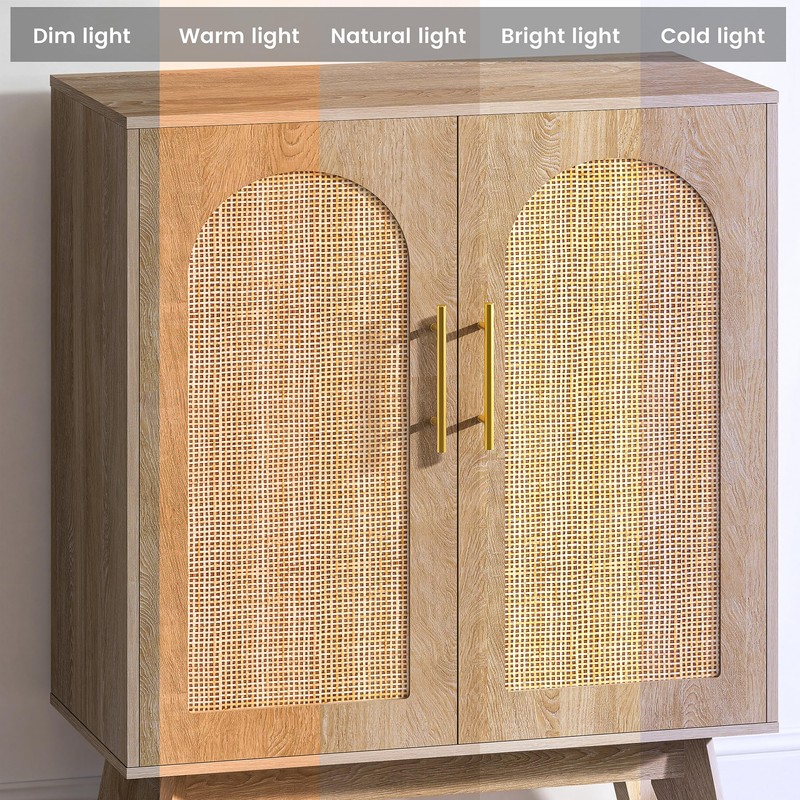 Sideboard Buffet Cabinet with Storage, Rattan Storage Cabinet with Arched