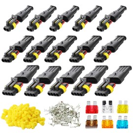 RUNCCI-YUN 15 Kit 2/3/4 Pin car Wire Connector, Car Spark Plug Connectors, Waterproof, Dustproof, Insulated and Sealed, 1.5mm Series Terminal Connector