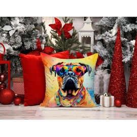 Caroline's Treasures DAC2477PW1414 Bullmastiff Hippie Dawg Fabric Decorative Pillow Machine Washable, Indoor Outdoor Decorative Pillow for Couch, Bed or Patio, 14Hx14W