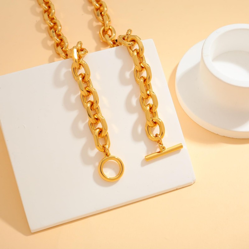 LILIE&WHITE Gold Necklace For Women With Chunky Chain Gold Plated