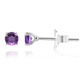 Amethyst 925 Sterling Silver Stud Earrings For Women & Girls, 4mm Hypoallergenic Stud, Birthstone, Cartilage Earring, Solitaire