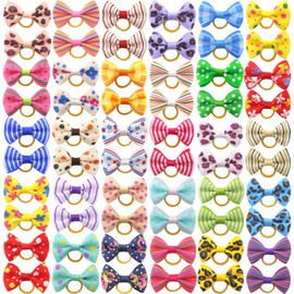 QingHan Puppy Dog Hair Bows: with Rubber Bands Small Pet Grooming Girl Doggy Accessories Gifts 60pcs (30 Pairs)