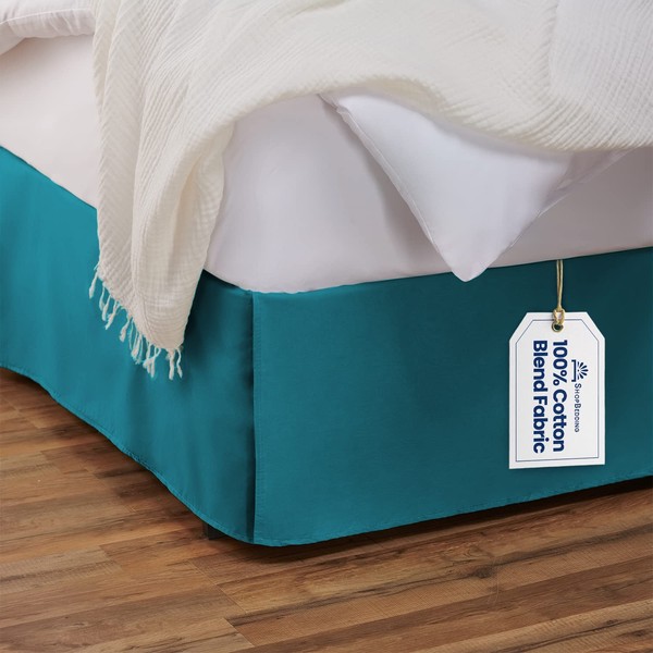 Tailored Bed Skirt - Queen, 18 inch Drop, Cotton Blend , Aqua Bedskirt with Split Corners(Available in and 16 Colors) Blissford