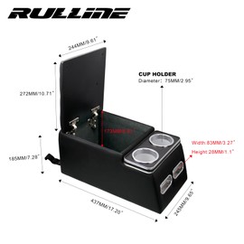 Rulline Black Universal Truck Seat/Bench Organizer with Cup Holders, Armrest, and Padded Top Lid - Ideal for Business and Storage - 124810 Contractor Console