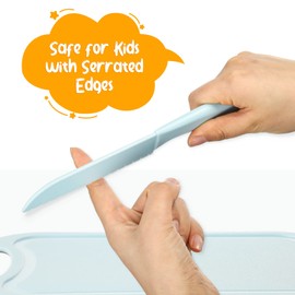 Hartya Kid-Safe Cooking Knife Set for Real Cooking with Cutting Board, Plastic Knives, Plate & Fork, BPA-Free Kids Knives/Toddler Knives (Blue)