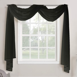Megachest TAILORED VOILE WINDOW SCARF PELMET (black, 58"X197"(145cmX500cm))