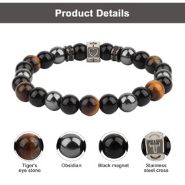 Cross Bracelet Natural Stone Cross Charm Bracelet Christian Gifts for Men Girls Christian Bracelets for Women Faith Bracelet Jewelry Gifts for Girls