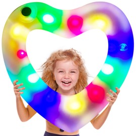 Led Heart Pool Float,Kid Pool Floats, Water Fun Beach Party Toys for Kids，Birthday Scene Layout Props. （18 in, Translucence）