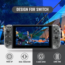 Controller Compatible with Switch Controller with Grip Hand,Switch Controllers Supports Wake-up Function (Transparent White)