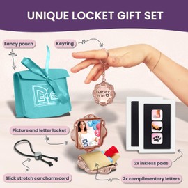 7-Piece DIY Baby Footprint Kit with I Want to Hear Your Story Photo Locket Keychain & No Mess Ink Pad for Baby Hand and Footprints, Perfect for Unique Baby Shower Gifts for Girls, 1-Pack