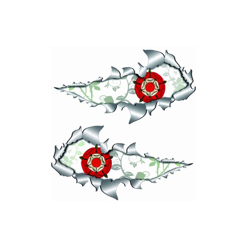 Small England Rose Flag Metal Rip Open Sticker