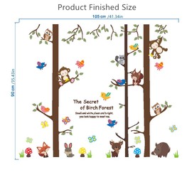 The Secret of Birch Forest Wall Decals Funny Safari Animals Animals Wall Stickers Peel and Stick Removable Owl Animal Forest Posts Children's Room Decorative Bedroom Nursery Classroom Wall Art Decor