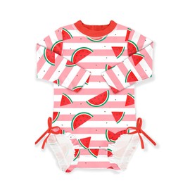 BesserBay Baby Girls' Cute Rash Guard One-Piece UPF 50+ Long Sleeve Swimsuits 0-36 Months, Red (watermelon)
