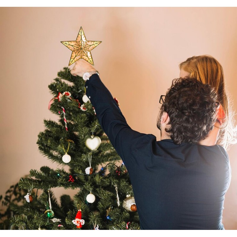 Anstore 10 Inches Gold Star Christmas Tree Topper Star,Gold Glittered