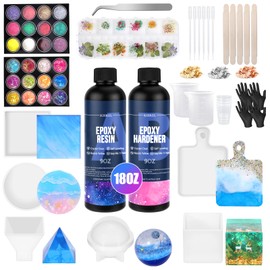Epoxy Resin Kit for Beginners, Resin Kit with Resin Molds, 18OZ Resin Epoxy Kit wiht Dried Flowers, Resin Measuring Cups and Resin Supplies