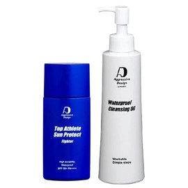 Aggressive Design Set Top Athletes Sun Protection Fighter 2.1 oz (62 g) & Waterproof Cleansing 6.8 fl oz (200 ml)