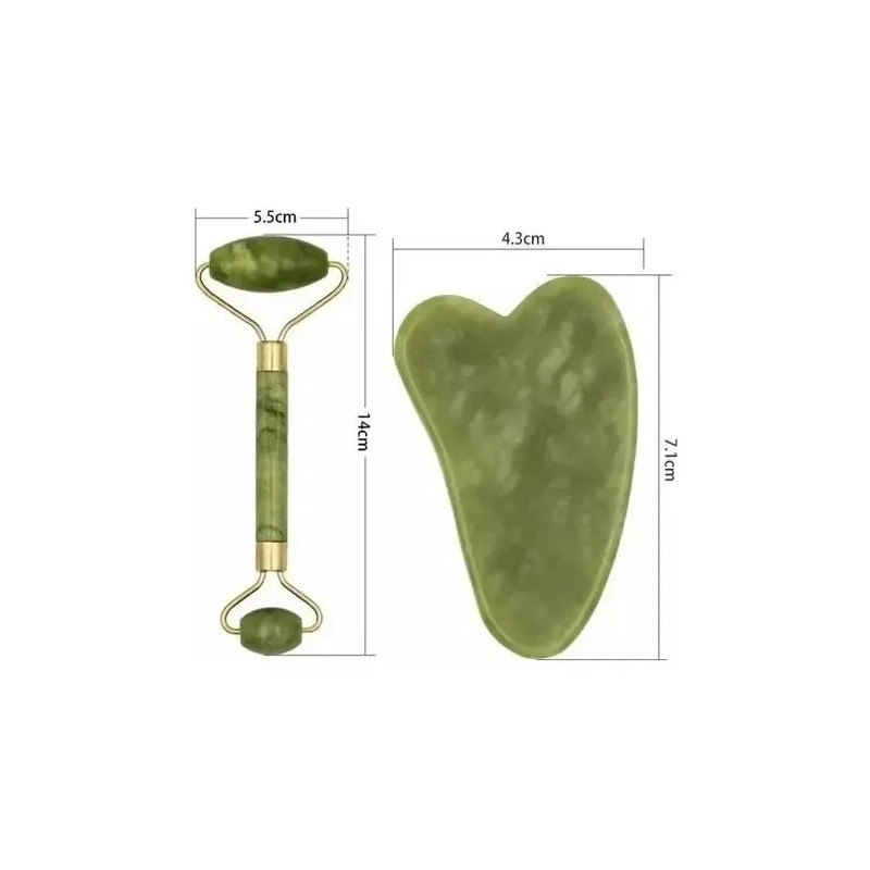 Rodillo De Jade Y Guasha Kit Masaje Facial Antiedad Tonifica