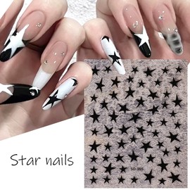 8 Sheets Star Nail Art Stickers Decals Designer Nail Art Supplies 3D Glitters Starlight Irregular Pentagram Black White Pink Lase Stars Gold Nail Design Decal for Woman DIY Manicure Decoration