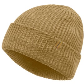 Pristis Khaki Classic Winter Beanie Hat, Unisex Slouchy Warm Skull Cap, Stylish Striped Cuffed Plain Wool Hat, Soft Comfortable Thick Knit Watch Hat for Men and Women, One Size Fits Most