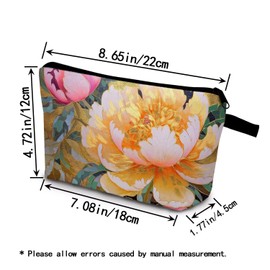 YULUENZE Golden Peony Makeup Bag Cute Small Organizer Bag with Zipper Golden Peony Cosmetic Bag Aesthetic Birthday Present for Women Sisters Friends -1