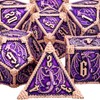 ARUOHHA Metal DND Dice Copper Purple Dragons Dice Set with