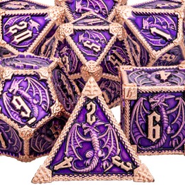 ARUOHHA Metal DND Dice Copper Purple Dragons Dice Set with Gift Box, Role Playing Game D&D Dice Dungeons and Dragons Polyhedral Dice RPG D and D Dice D20 D12 D10 D8 D6 D4