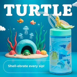 SIP WITH ME Kids Water Bottle, Toddler Cups, Tumbler with Lid and Straw, Travel Sippy Cup for Water or Milk, Kids Cups with Lids for Toddlers 3 and Up, BPA Free Plastic, 12 oz (Sealife Sea Turtle)