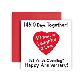 Huxters Anniversary Card – Premium Happy 40th Wedding Anniversary Wedding Card – Funny Card for Husband or Wife – Beautiful Illustration and Artwork – 14.8cm square card (40th Anniversary)