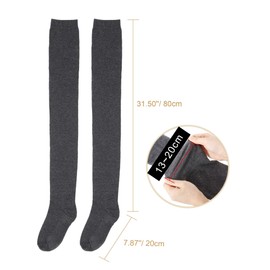 Women's Thigh High Socks, 80cm Extra Long Over Knee Cotton Leg Warmers Stocking, Anti-Slip Thick Striped Tall Long Boots Sock (Grey, One Size)