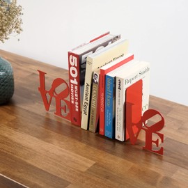 Metal Love Bookends, Shlef Decoration, Gift for Readres, Bookend Decor, Love Decor Art, Home Decoration, Accessory for Couples, Valentines Day Gift (Metal Design Love)